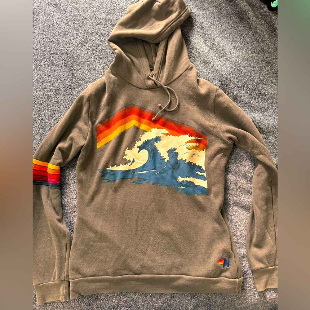 Grey Aviator Nation hoodie wave design w/ pockets Large